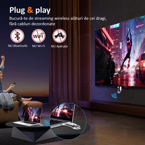 Kit TX/RX HDMI de Oglindire ENZIRO®, Full HD 1080P 60Hz, Wireless, Frecventa 2.4 /5 GHz, Plug and Play, 3 Adaptoare, Alb