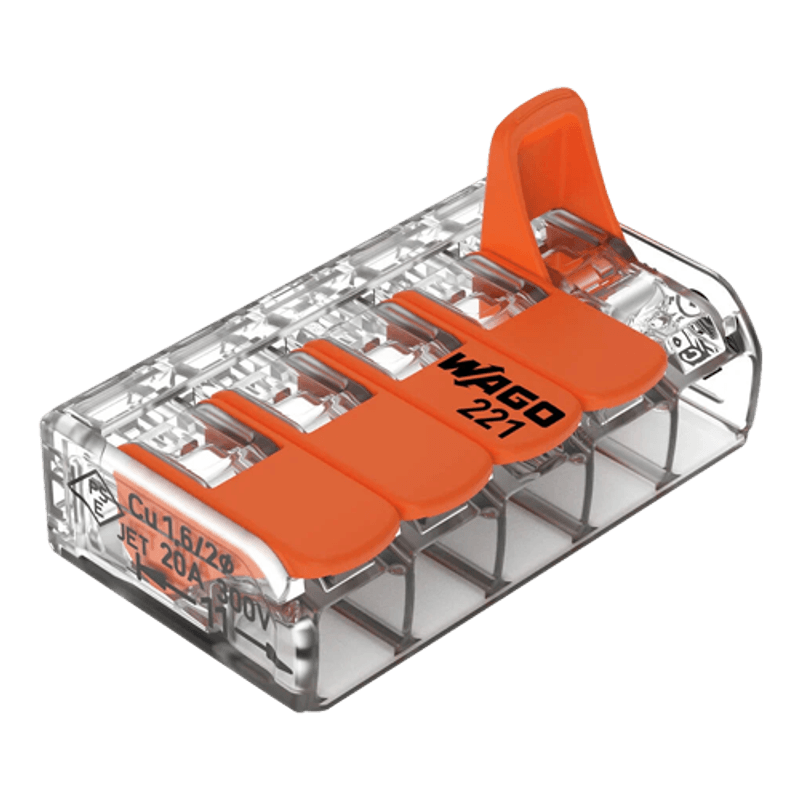 Casa si Gradina - Electrice - Tablouri electrice si accesorii - Conector derivatie 5 fire, max. 4 mm² (25 buc.) - WAGO 221-415 - Infinity.ro