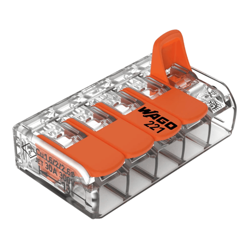 Casa si Gradina - Electrice - Tablouri electrice si accesorii - Conector derivatie 5 fire, max. 6 mm² (15 buc.) - WAGO 221-615 - Infinity.ro