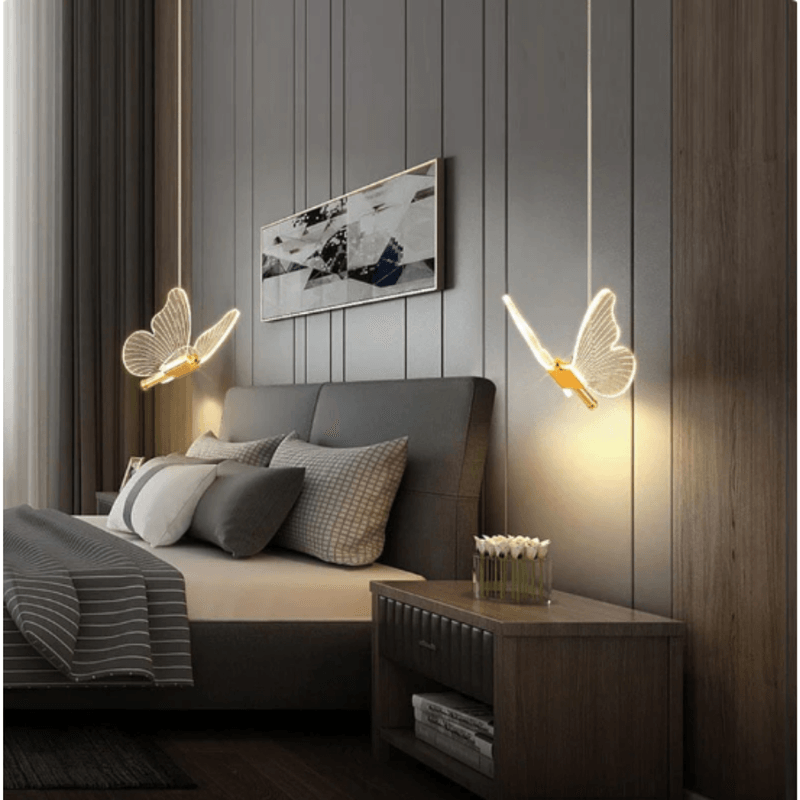 Casa si Gradina - Corpuri si surse de iluminat - Lustre si pendule - Lustra LED, o surse de lumina, forma de fluture, Lumina calda, neutra si rece, Dormitor, Bucatarie, Camera Copii, Auriu - Infinity.ro