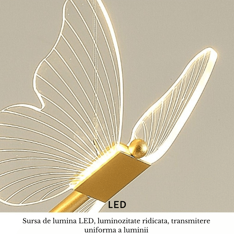 Casa si Gradina - Corpuri si surse de iluminat - Lustre si pendule - Lustra LED, o surse de lumina, forma de fluture, Lumina calda, neutra si rece, Dormitor, Bucatarie, Camera Copii, Auriu - Infinity.ro