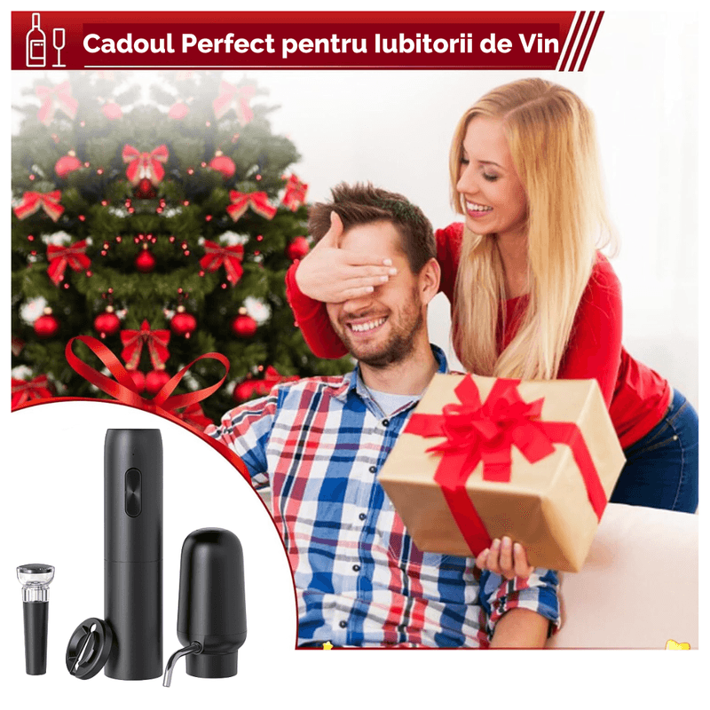 Casa si Gradina - Bucatarie si vesela - Accesorii bar - Tirbusoane si dopuri - Tirbuson reincarcabil, 4 in 1, aerator si dozator electric, accesoriu de taiat folie, dop cu pompa vid, USB, Negru - Infinity.ro
