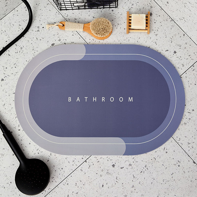 Casa si Gradina - Textile si covoare - Covoare - Covorase baie - Covor Baie Antiderapant MRG M1032, Oval, Absorbant, Cauciucat, Albastru - Infinity.ro