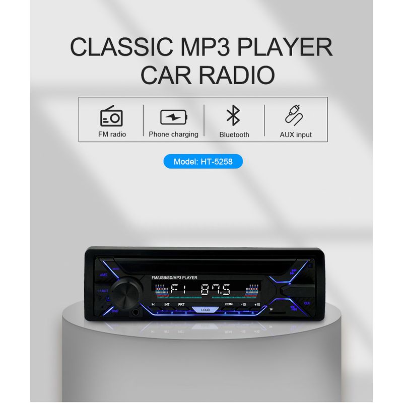 Auto si Moto - Electronice auto - Multimedia auto - Casetofon Auto MRG M5258, 1 DIN, Bluetooth, Telecomanda, Display LCD RGB - Infinity.ro