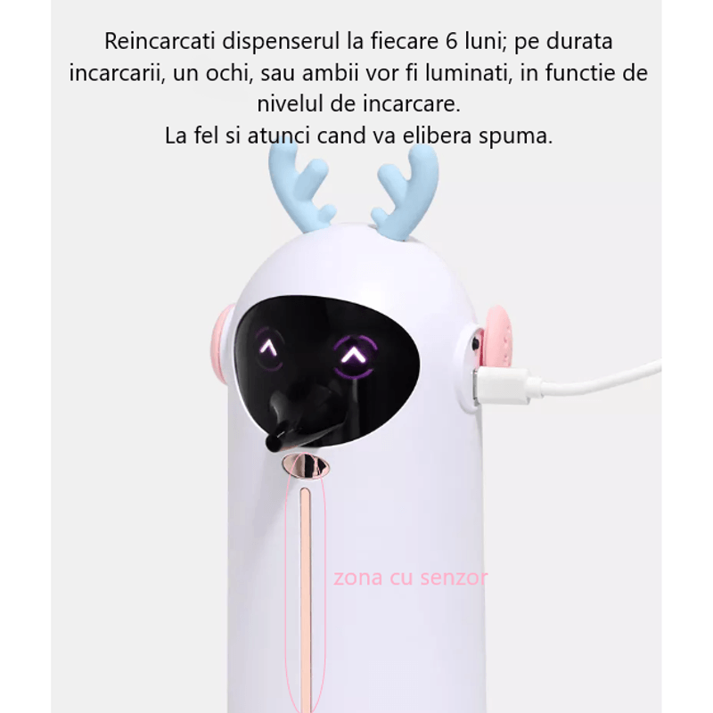 Casa si Gradina - Sanitare - Suporturi si accesorii baie - Dispensere - Dispenser, dozator pentru sapun spuma, automat cu senzor infrarosu, reincarcabil, Ren, Alb - Infinity.ro