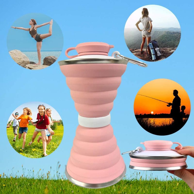 Sport si Outdoor - Echipament Sportiv - Accesorii echipament sportiv - Bidoane si shakere - Sticla pliabila pentru apa, ultra small 4-18 cm, silicon alimentar, non BPA, fara scurgeri 500 ml, pink - Infinity.ro