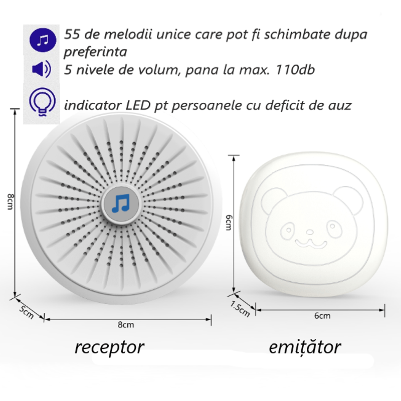 Casa si Gradina - Electrice - Accesorii electrice - Sonerii electrice - Sonerie pentru animale, fara fir, distanta 300m, impermeabila,  55 de melodii, volum reglabil in 5 trepte, Alb - Infinity.ro