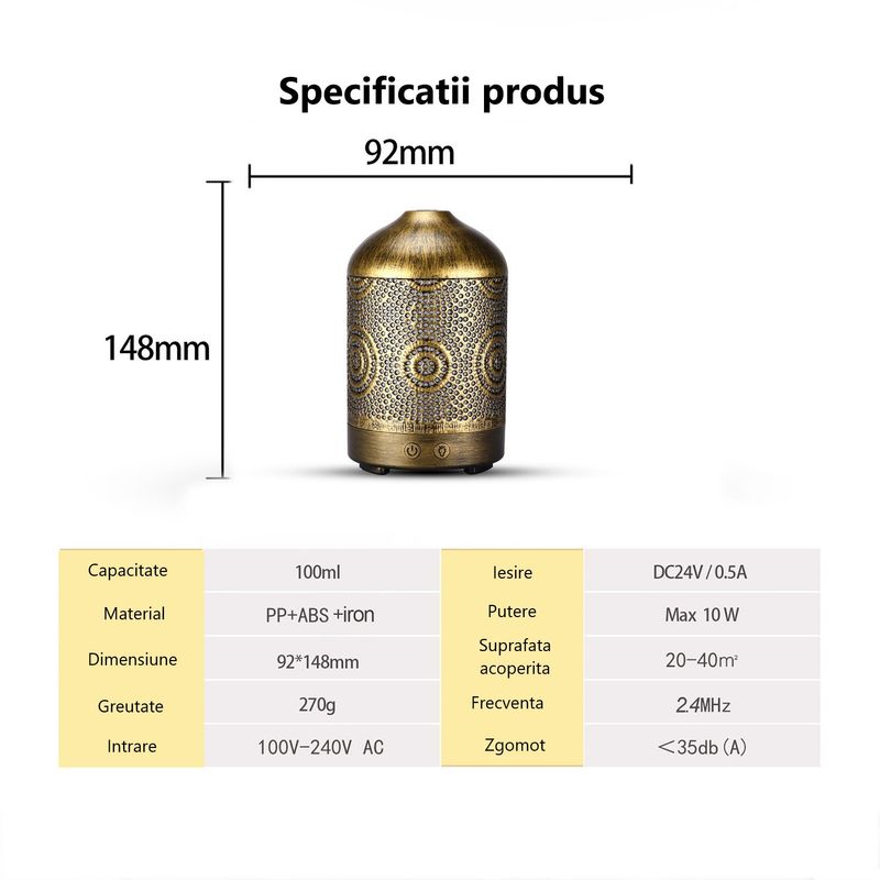 Casa si Gradina - Decoratiuni - Aromaterapie si lumanari - Difuzoare aromaterapie - Difuzor uleiuri aromaterapie PetraBliss, hand-made din fier forjat, umidificator, lampa de veghe cu 7 optiuni de culori - Infinity.ro