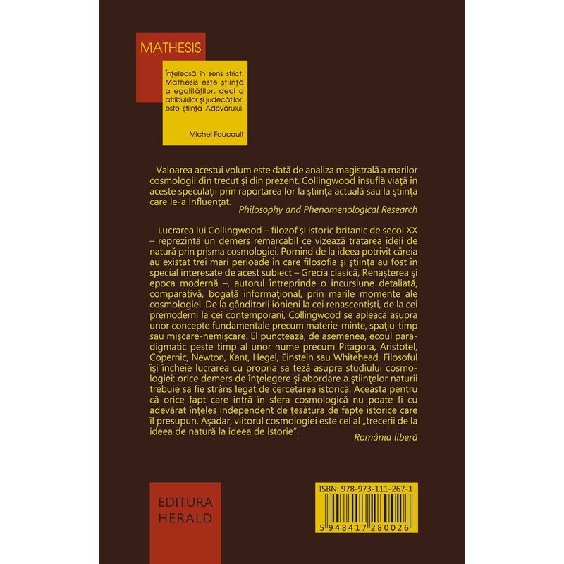 Carti si Birotica - Carti - Stiinte sociale si politica - Ideea de natura - O istorie a gandirii cosmologice europene - Infinity.ro