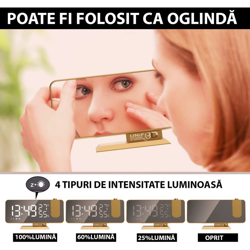 Casa si Gradina - Decoratiuni - Ceasuri - Ceas multifunctional cu proiectie pe tavan, port USB pentru incarcarea telefonului, afisarea temperaturii si umiditatii - Infinity.ro