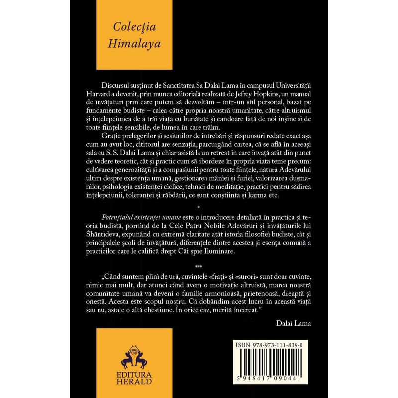 Carti si Birotica - Carti - Religie - Potentialul nostru uman - Calea budista a compasiunii, altruismului si linistii interioare - Infinity.ro