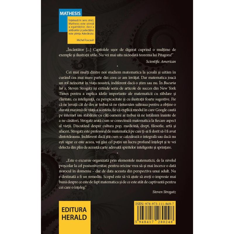 Carti si Birotica - Carti - Stiinte sociale si politica - Bucuria lui X - O incursiune in lumea matematicii, de la unu la infinit - Infinity.ro