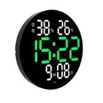 Casa si Gradina - Decoratiuni - Ceasuri - Ceas digital LED de perete, rotund, cu telecomanda, afisaj alb-verde, negru - Infinity.ro