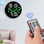 Casa si Gradina - Decoratiuni - Ceasuri - Ceas digital LED de perete, rotund, cu telecomanda, afisaj alb-verde, negru - Infinity.ro