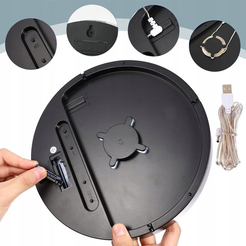 Casa si Gradina - Decoratiuni - Ceasuri - Ceas digital LED de perete, rotund, cu telecomanda, afisaj alb-verde, negru - Infinity.ro