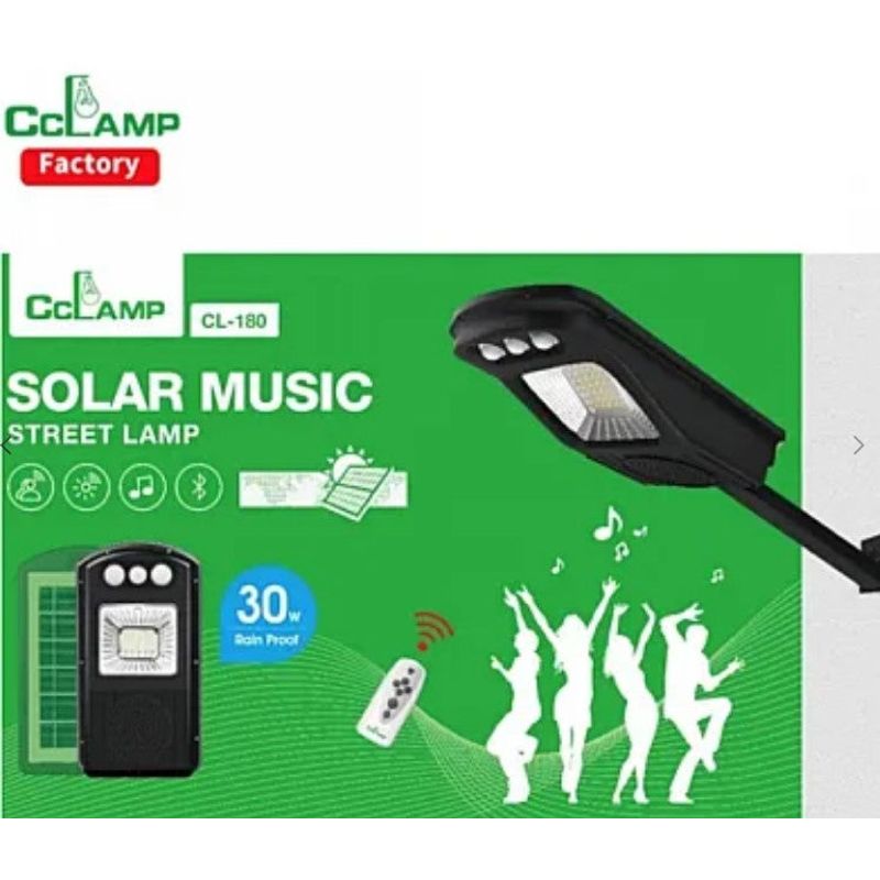 Casa si Gradina - Corpuri si surse de iluminat - Iluminat exterior - Lampi solare - Lampa solara stradala cu difuzor bluetooth si telecomanda Solar Music CL-180 Negru - Infinity.ro