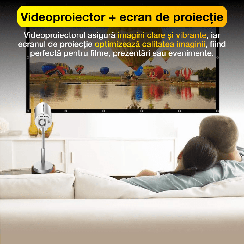 TV, Audio-Video si Foto - Videoproiectoare si accesorii - Videoproiectoare - Mini videoproiector 4K, 3D,1200, 1GB RAM+8GB ROM, wifi, bluetooth, suport telescopic rotativ 90° integrat, sunet HIFI - Infinity.ro