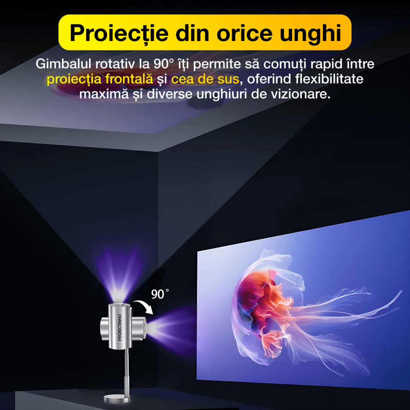 TV, Audio-Video si Foto - Videoproiectoare si accesorii - Videoproiectoare - Mini videoproiector 4K, 3D,1200, 1GB RAM+8GB ROM, wifi, bluetooth, suport telescopic rotativ 90° integrat, sunet HIFI - Infinity.ro