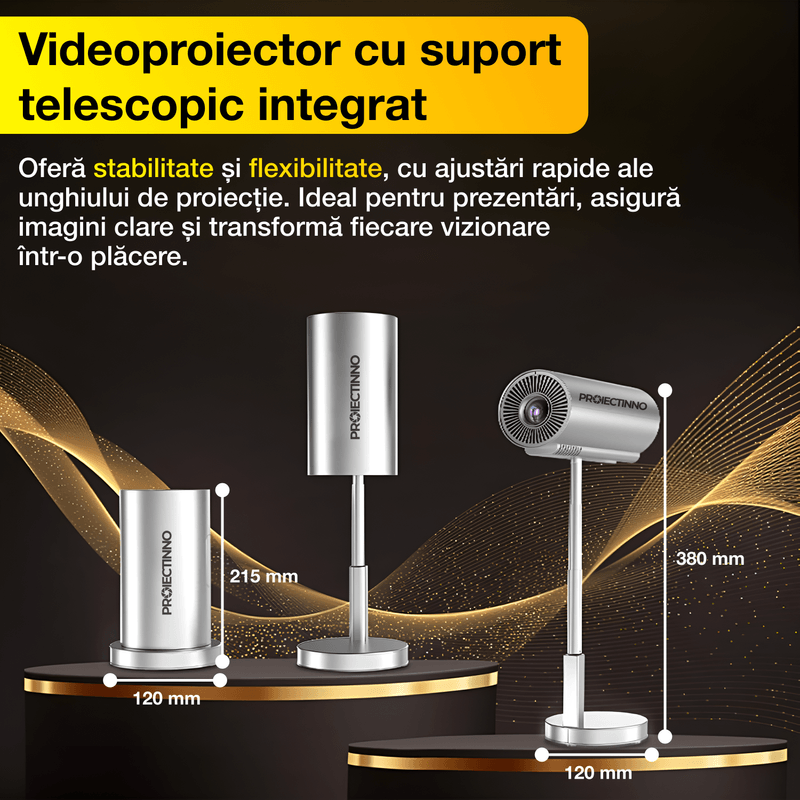 TV, Audio-Video si Foto - Videoproiectoare si accesorii - Videoproiectoare - Mini videoproiector 4K, 3D,1200, 1GB RAM+8GB ROM, wifi, bluetooth, suport telescopic rotativ 90° integrat, sunet HIFI - Infinity.ro