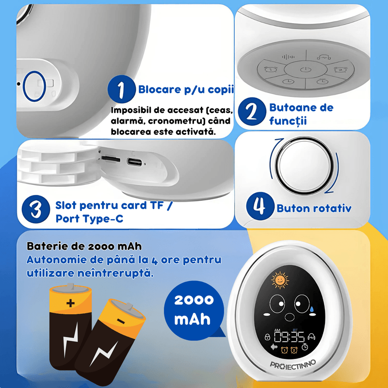 Casa si Gradina - Decoratiuni - Ceasuri - Dispozitiv sunete HD si zgomot alb cu lumini de ambientale, redare muzica, bluetooth - Infinity.ro