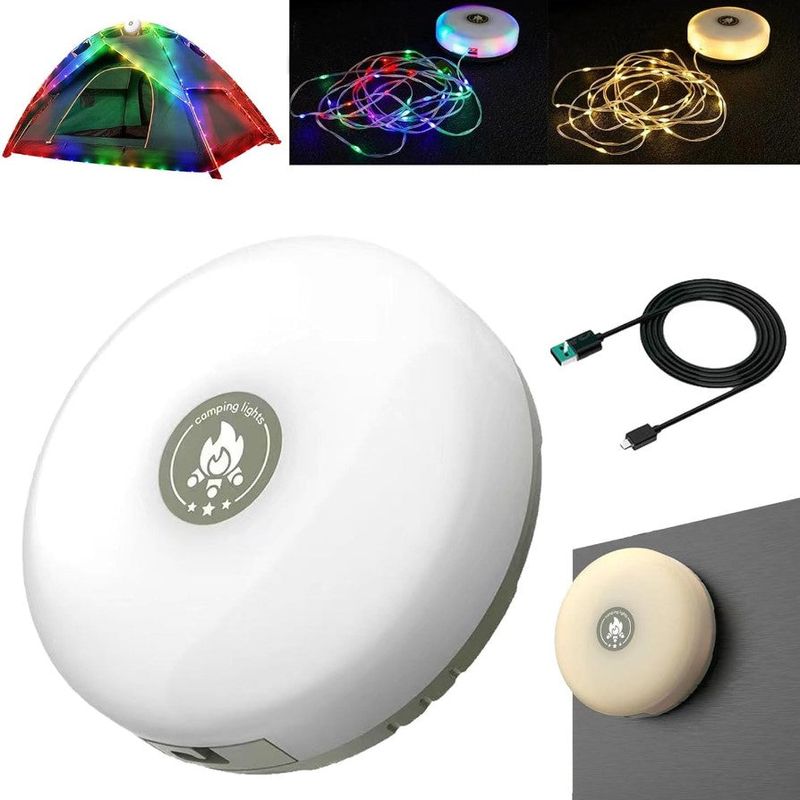 Casa si Gradina - Corpuri si surse de iluminat - Veioze si lampi - Lampadare - Lampa cu banda LED-uri  RGB pentru camping, 8m, IP44, lumina alba calda si colorata, alb - Infinity.ro