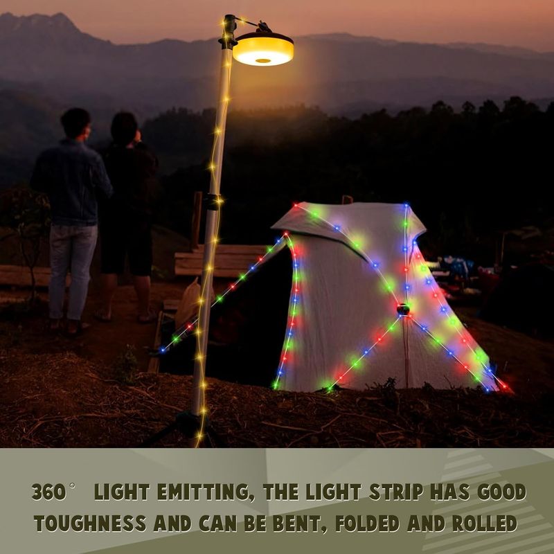Casa si Gradina - Corpuri si surse de iluminat - Veioze si lampi - Lampadare - Lampa cu banda LED-uri  RGB pentru camping, 8m, IP44, lumina alba calda si colorata, alb - Infinity.ro