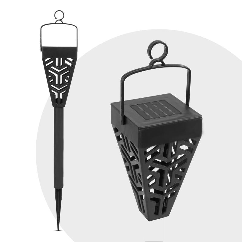 Casa si Gradina - Corpuri si surse de iluminat - Iluminat exterior - Lampi solare - Set cu 6 lampi solare decorative pentru gradina, 2 in 1, suspendata sau infipta, negru, cu lumina alba calda - Infinity.ro