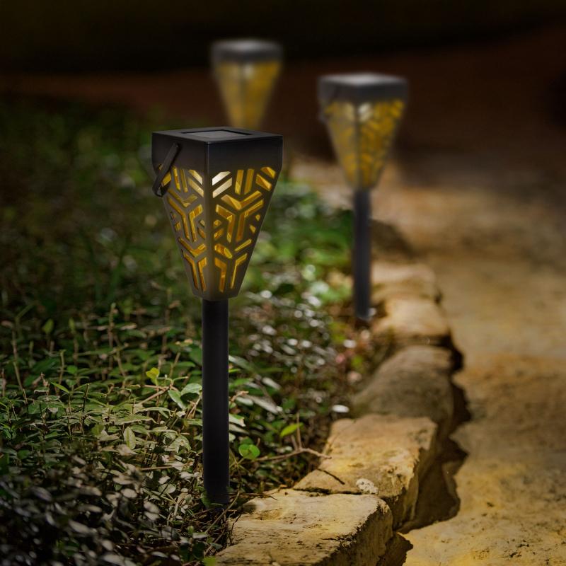Casa si Gradina - Corpuri si surse de iluminat - Iluminat exterior - Lampi solare - Set cu 6 lampi solare decorative pentru gradina, 2 in 1, suspendata sau infipta, negru, cu lumina alba calda - Infinity.ro
