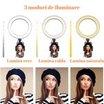 Casa si Gradina - Corpuri si surse de iluminat - Veioze si lampi - Lampadare - Lampa circulara LED 44cm, 18, cu intensitatea luminii reglabila, trepied si telecomanda, negru - Infinity.ro