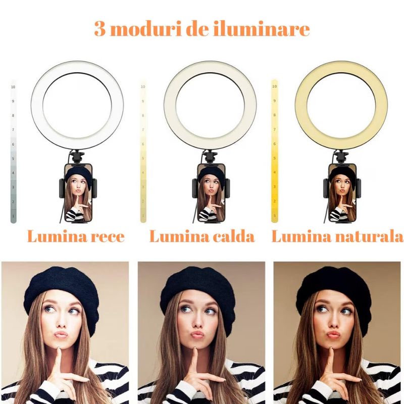 Casa si Gradina - Corpuri si surse de iluminat - Veioze si lampi - Lampadare - Lampa circulara LED 44cm, 18, cu intensitatea luminii reglabila, trepied si telecomanda, negru - Infinity.ro