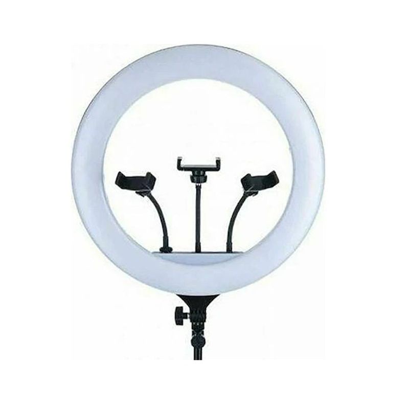 Casa si Gradina - Corpuri si surse de iluminat - Veioze si lampi - Lampadare - Lampa circulara LED 44cm, 18, cu intensitatea luminii reglabila, trepied si telecomanda, negru - Infinity.ro