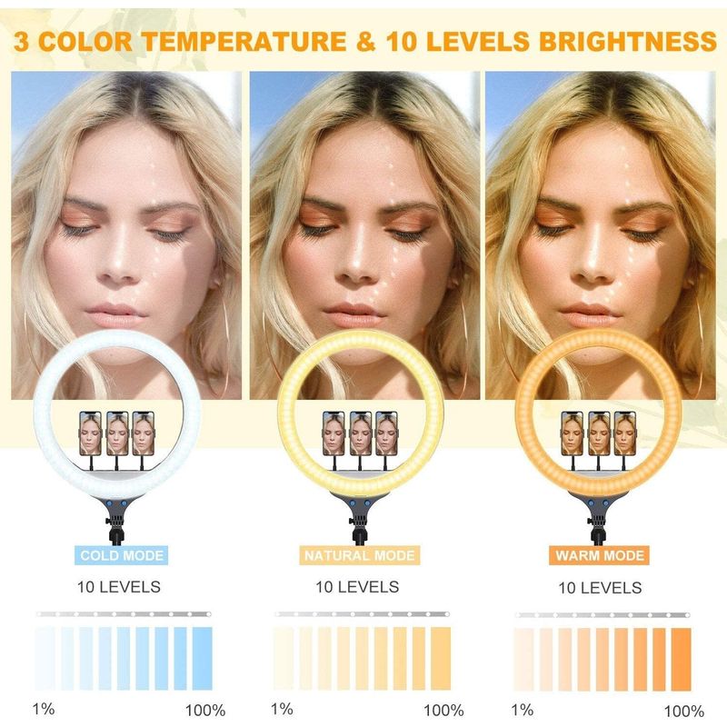 Casa si Gradina - Corpuri si surse de iluminat - Veioze si lampi - Lampadare - Lampa circulara LED 44cm, 18, cu intensitatea luminii reglabila, trepied si telecomanda, negru - Infinity.ro