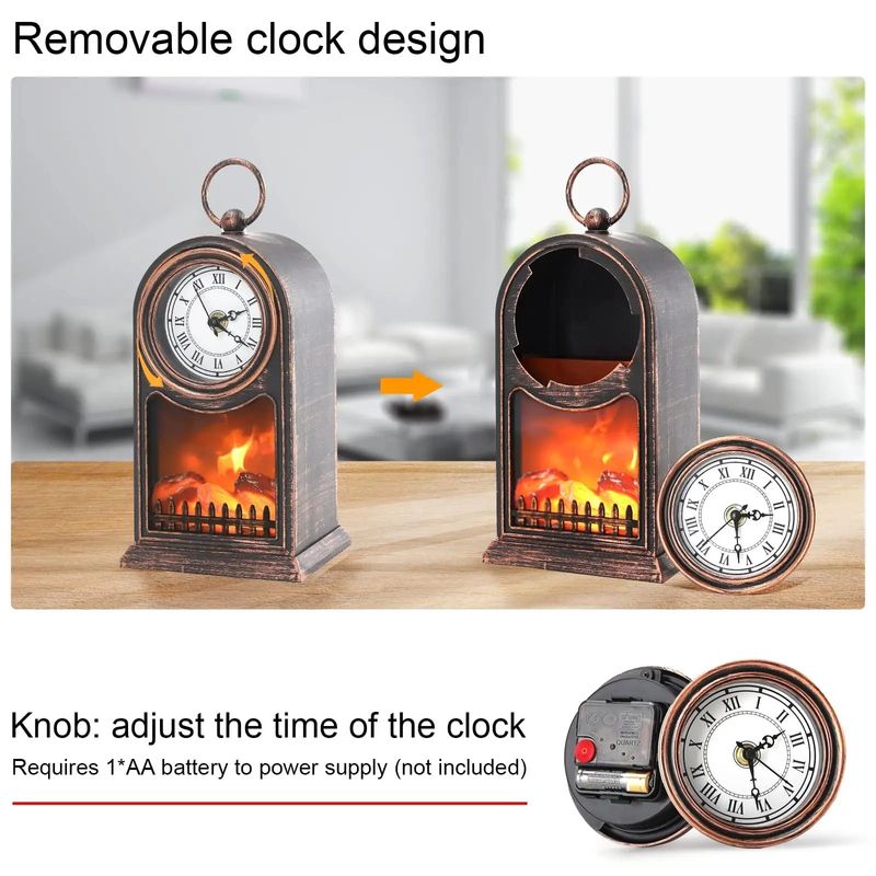 Casa si Gradina - Decoratiuni - Ceasuri - Veioza in Forma de Semineu cu Ceas, Plastic, Soclu E14, 40W, Model Retro - Alb - Infinity.ro