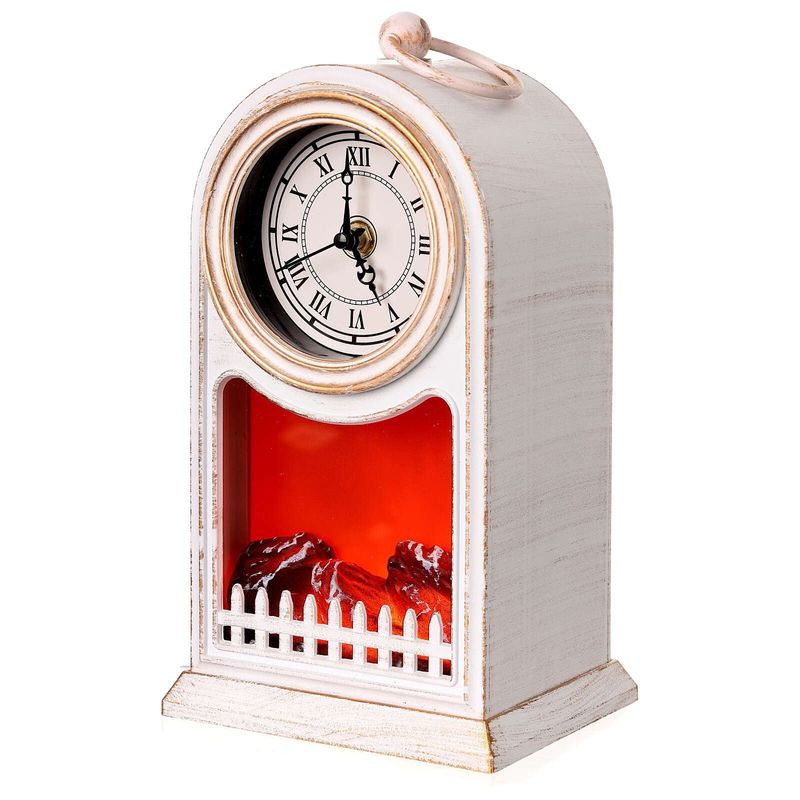 Casa si Gradina - Decoratiuni - Ceasuri - Veioza in Forma de Semineu cu Ceas, Plastic, Soclu E14, 40W, Model Retro - Alb - Infinity.ro