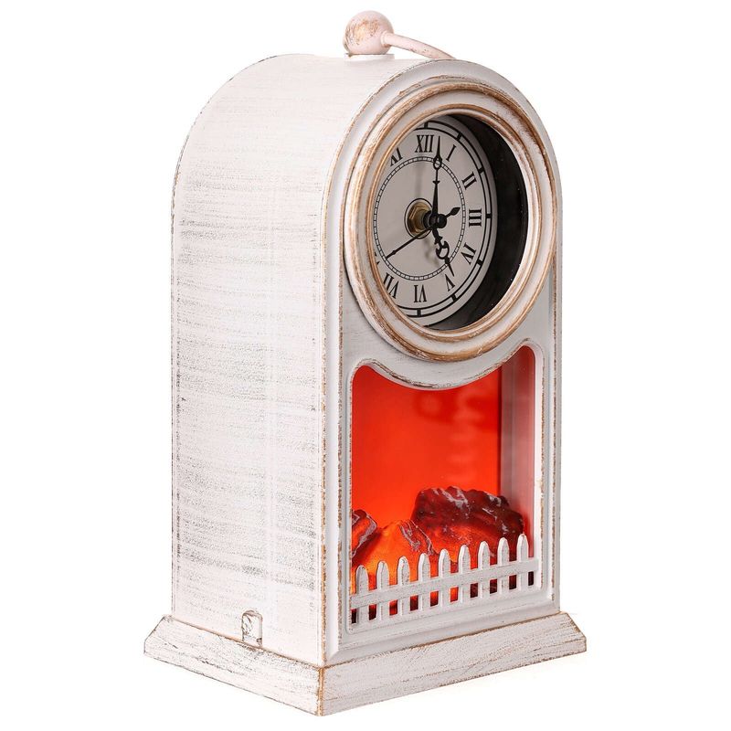Casa si Gradina - Decoratiuni - Ceasuri - Veioza in Forma de Semineu cu Ceas, Plastic, Soclu E14, 40W, Model Retro - Alb - Infinity.ro
