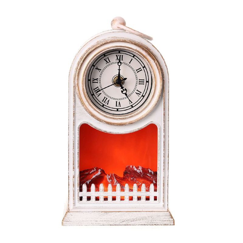 Casa si Gradina - Decoratiuni - Ceasuri - Veioza in Forma de Semineu cu Ceas, Plastic, Soclu E14, 40W, Model Retro - Alb - Infinity.ro