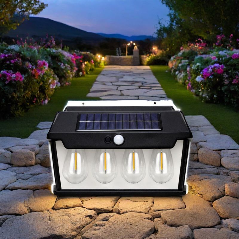 Casa si Gradina - Corpuri si surse de iluminat - Iluminat exterior - Lampi solare - Lampa solara de perete cu 5 becuri LED, IP65, unghi inductie 120°, 65W, dimabil, negru - 5 - Infinity.ro