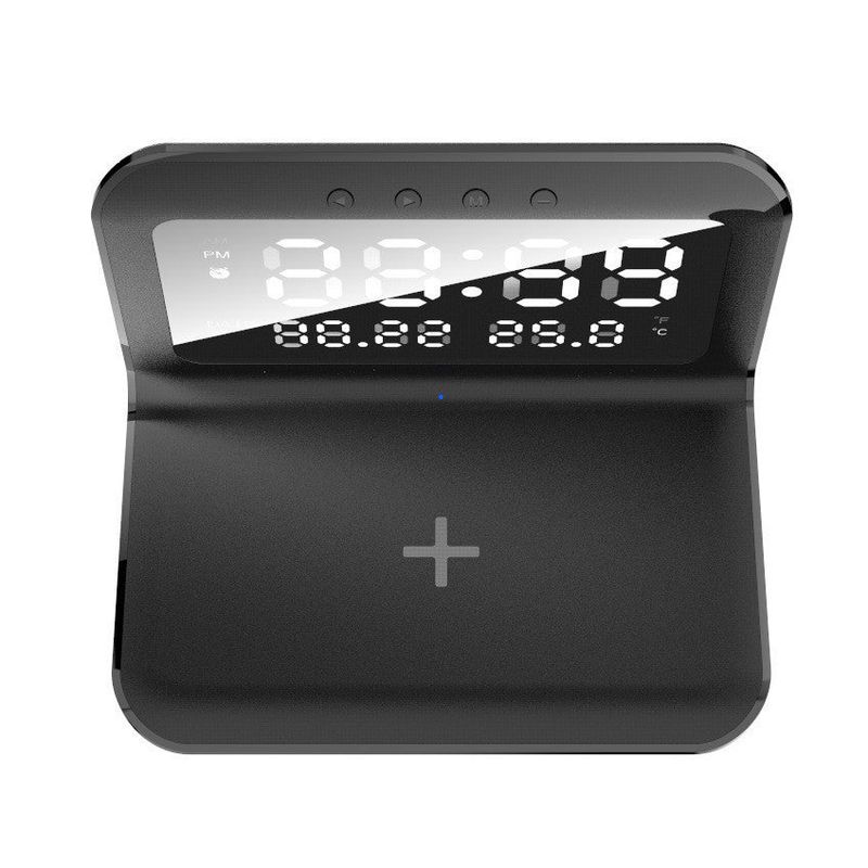 Laptop, Telefoane si Tablete - Telefoane mobile si accesorii - Accesorii Telefoane - Incarcatoare telefoane - Statie de incarcare wireless rapida 3 in 1, Display LCD, Ceas, alarma si temperaura, alimentare USB - Negru - Infinity.ro