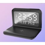 Laptop, Telefoane si Tablete - Telefoane mobile si accesorii - Accesorii Telefoane - Incarcatoare telefoane - Statie de incarcare wireless rapida 3 in 1, Display LCD, Ceas, alarma si temperaura, alimentare USB - Negru - Infinity.ro