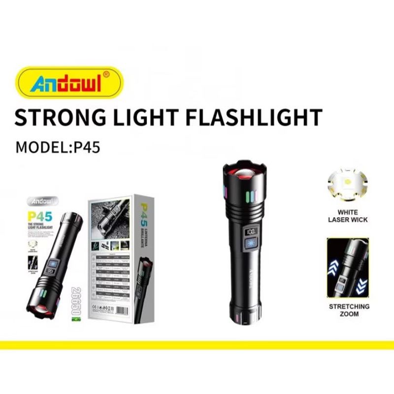 Casa si Gradina - Corpuri si surse de iluminat - Iluminat exterior - Lanterne - Lanterna LED de mana, P45, raza de actiune 500m, cu afisaj baterie, negru - Infinity.ro