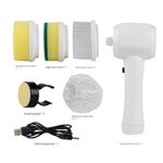 Market - Curatenie si intretinere casa - Produse menaj - Accesorii curatenie - Perie electrica multifunctionala, fara fir, cu 4 capete, incarcare USB, suport, alb-lila - White - Infinity.ro