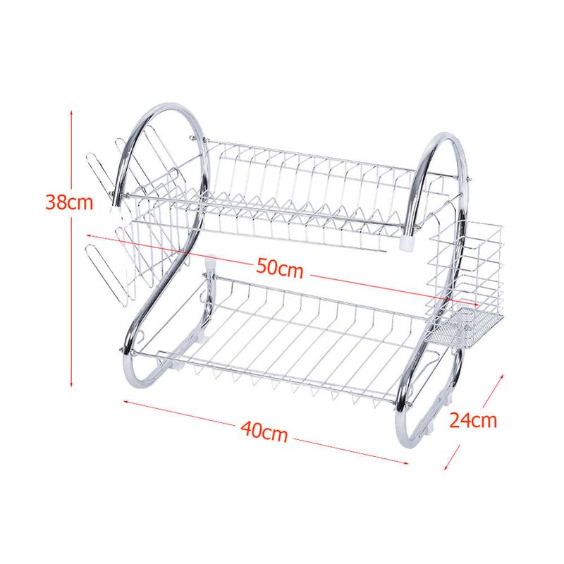 Casa si Gradina - Bucatarie si vesela - Organizare si depozitare bucatarie - Scurgator vase - Suport pentru uscarea vaselor pe doua niveluri, tava de scurgere, spatiu pentru tacamuri si pahare, din inox, argintiu - Infinity.ro