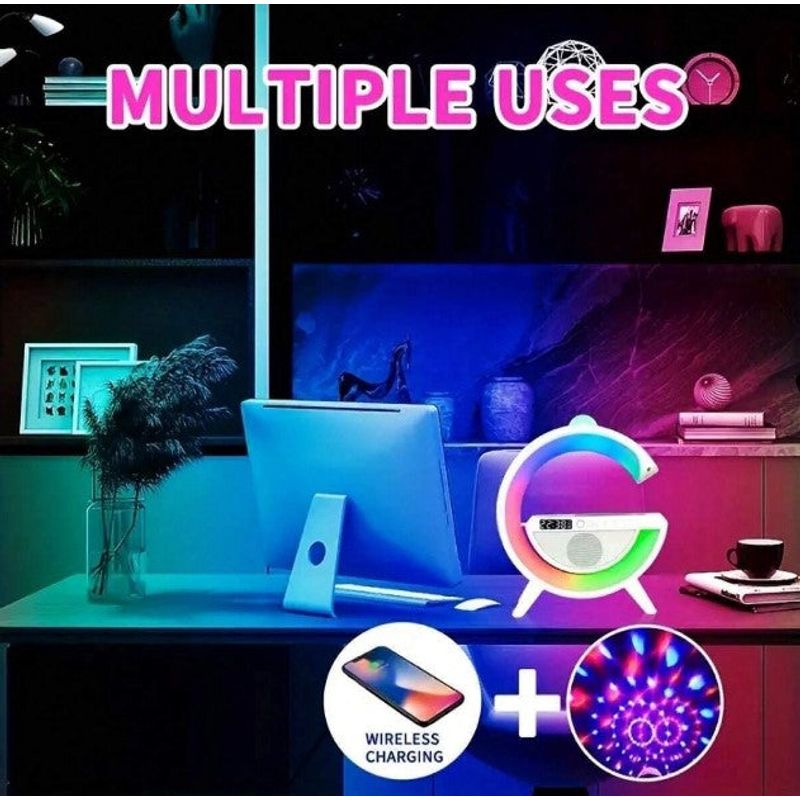 Casa si Gradina - Corpuri si surse de iluminat - Veioze si lampi - Lampadare - Statie Incarcare 3 in 1 cu lampa RGB, Wireless, Boxa Bluetooth, Ceas Digital - Infinity.ro