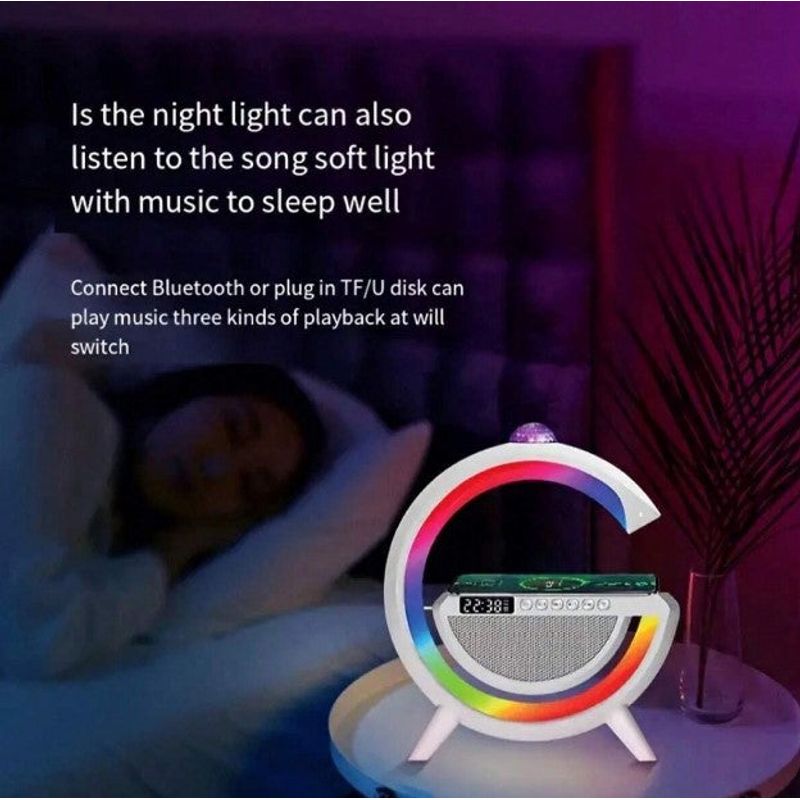 Casa si Gradina - Corpuri si surse de iluminat - Veioze si lampi - Lampadare - Statie Incarcare 3 in 1 cu lampa RGB, Wireless, Boxa Bluetooth, Ceas Digital - Infinity.ro