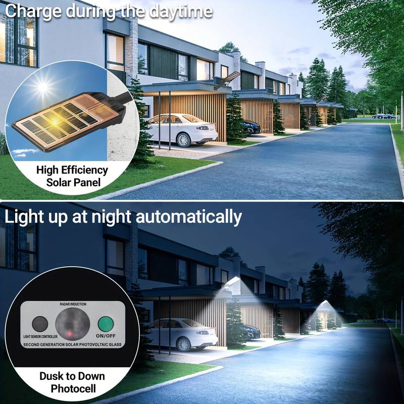 Casa si Gradina - Corpuri si surse de iluminat - Iluminat exterior - Lampi solare - Lampa solara stradala cu panou solar incorporat cu doua fete, cu inductie si telecomanda, 6500K, Negru - 200W - Infinity.ro