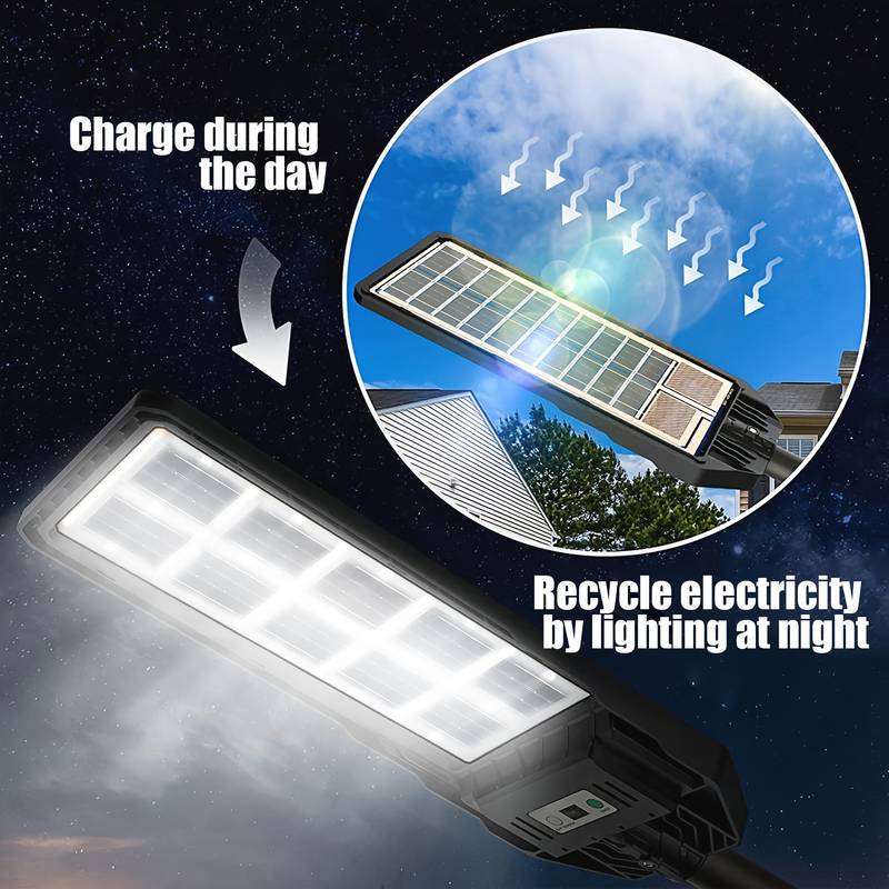 Casa si Gradina - Corpuri si surse de iluminat - Iluminat exterior - Lampi solare - Lampa solara stradala cu panou solar incorporat cu doua fete, cu inductie si telecomanda, 6500K, Negru - 200W - Infinity.ro