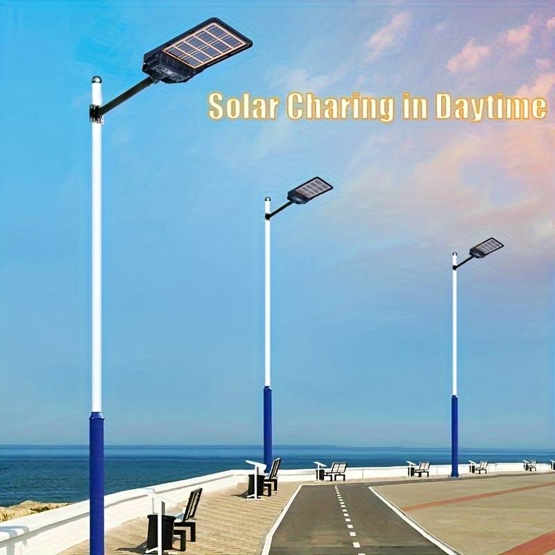 Casa si Gradina - Corpuri si surse de iluminat - Iluminat exterior - Lampi solare - Lampa solara stradala cu panou solar incorporat cu doua fete, cu inductie si telecomanda, 6500K, Negru - 200W - Infinity.ro