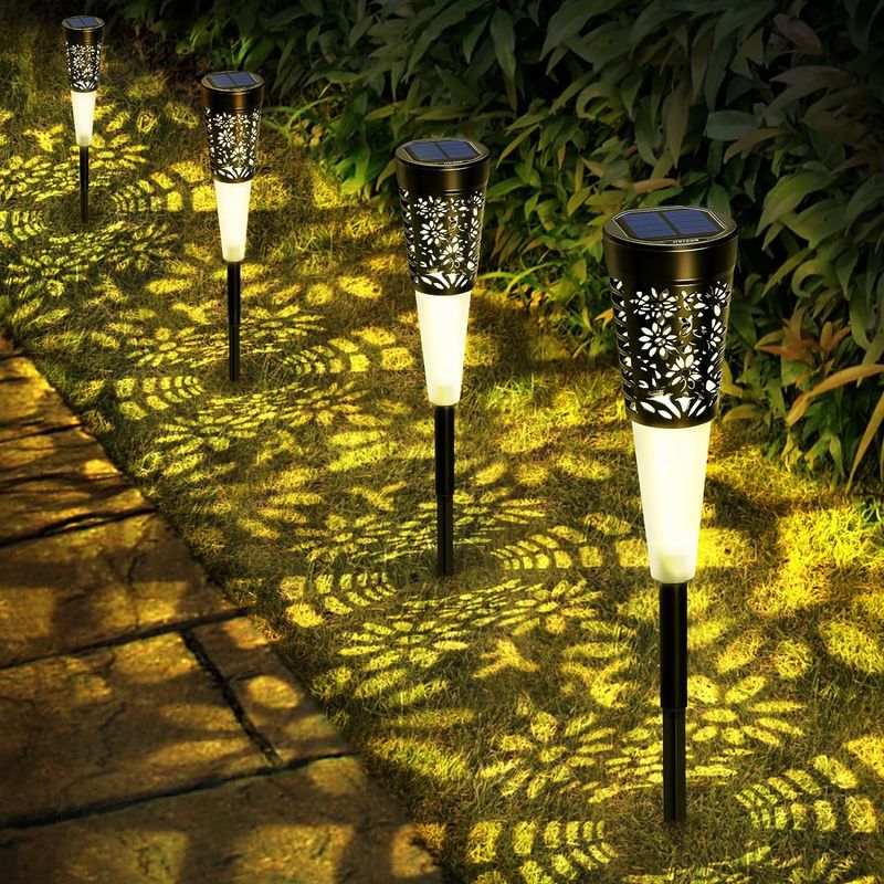 Casa si Gradina - Corpuri si surse de iluminat - Iluminat exterior - Lampi solare - 6 x Lampa solara decorativa pentru gradina, lumina calda, negru - Infinity.ro