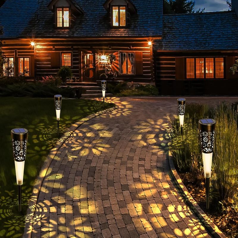 Casa si Gradina - Corpuri si surse de iluminat - Iluminat exterior - Lampi solare - 6 x Lampa solara decorativa pentru gradina, lumina calda, negru - Infinity.ro