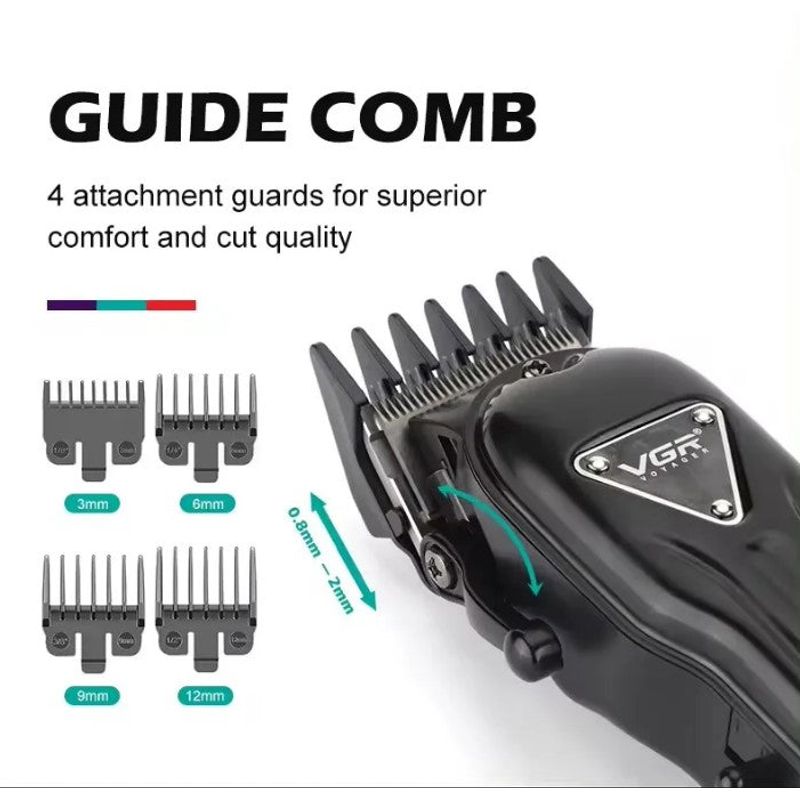 Ingrijire personala si Cosmetice - Aparate & accesorii ingrijire personala - Aparate de ras si tuns - Aparate de tuns - Masina de tuns VGR V-051, portabila, fara fir, 5W, USB, lama din otel, 4 capete de ghidaj, negru - Infinity.ro